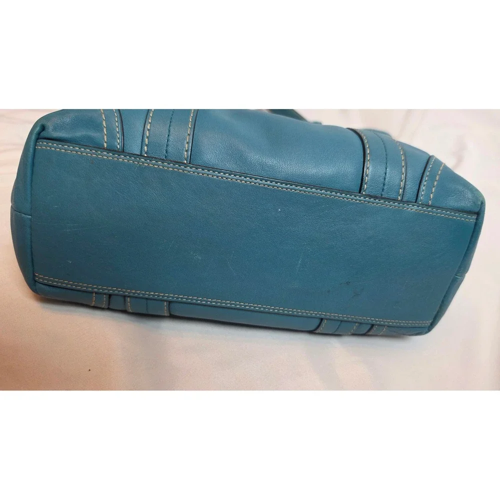 Coach Hampton Teal Blue Leather Tote Shoulder Bag Y2K F11201 10195 Vintage